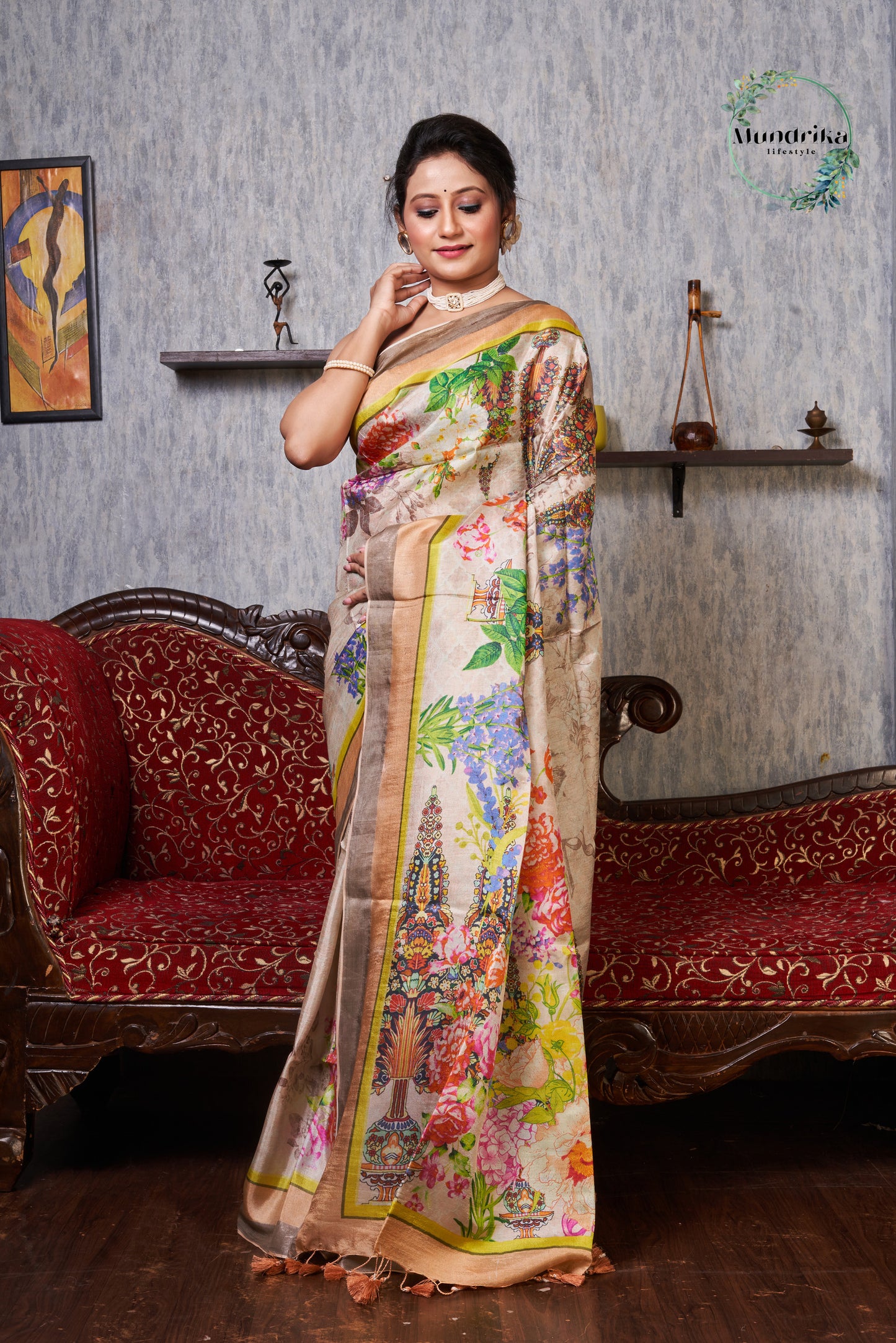 Handwoven Tussar Paper Silk Digital Print Saree