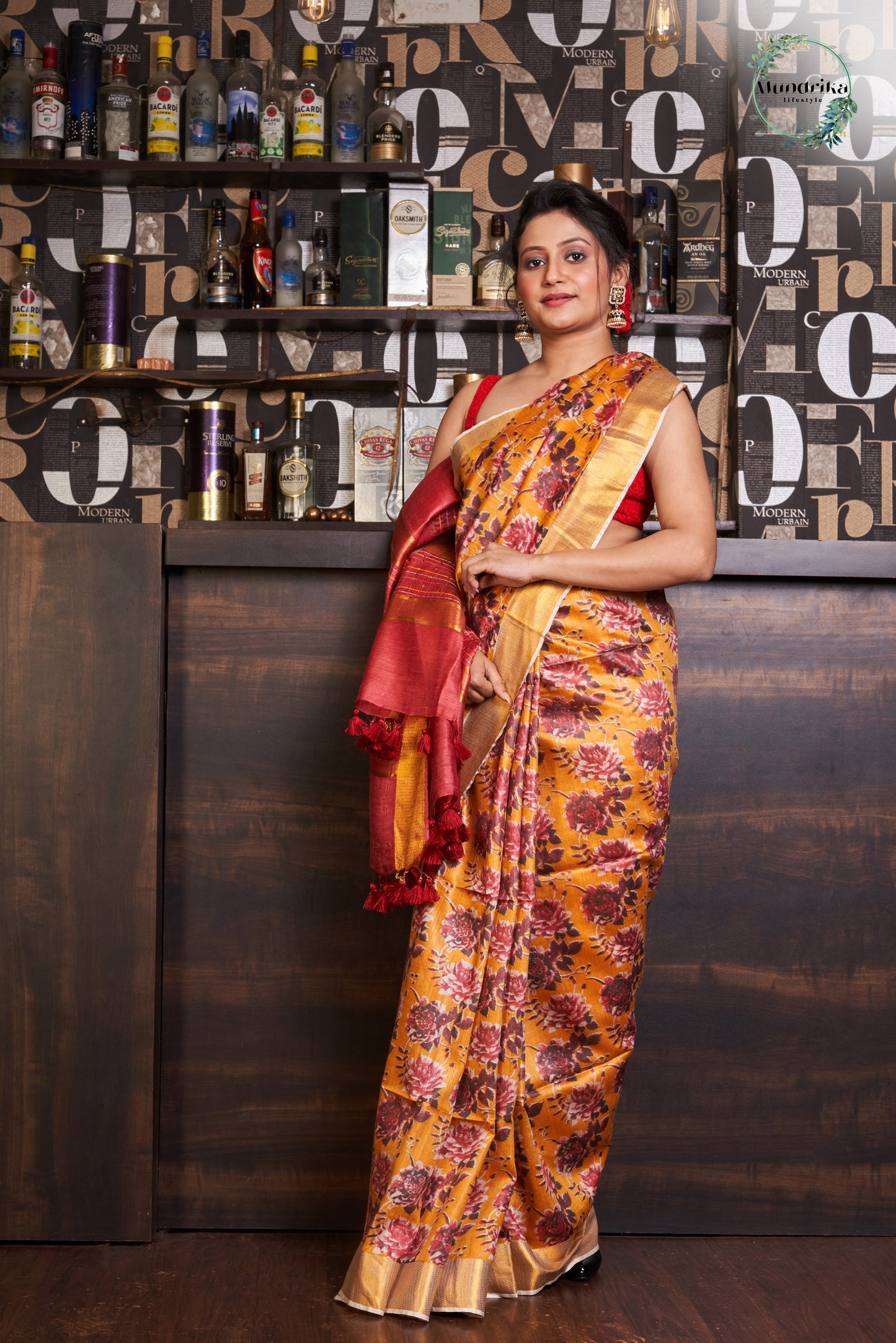 Handwoven Tussar Munga Silk Floral Work Paint Design Saree