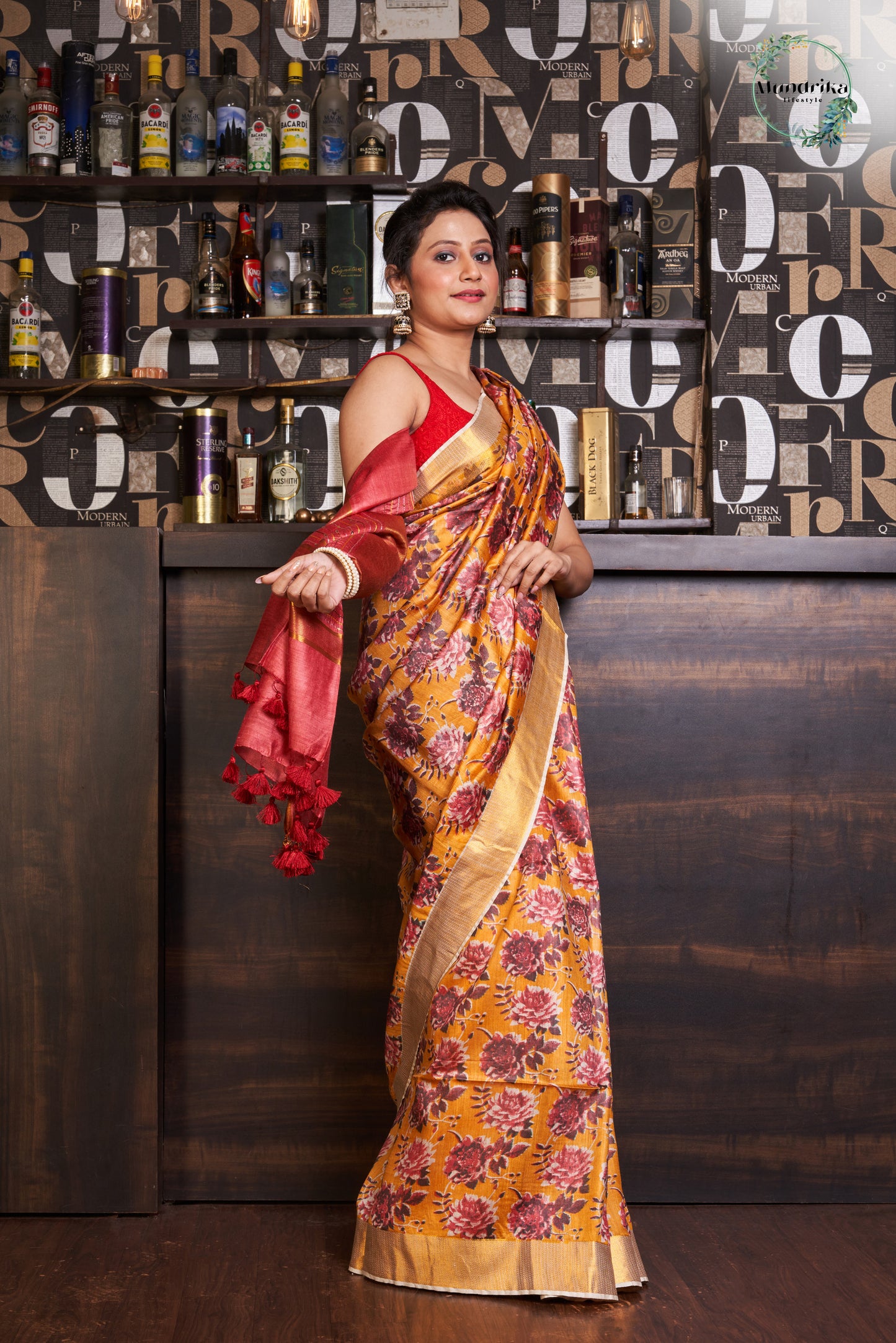 Handwoven Tussar Munga Silk Floral Work Paint Design Saree