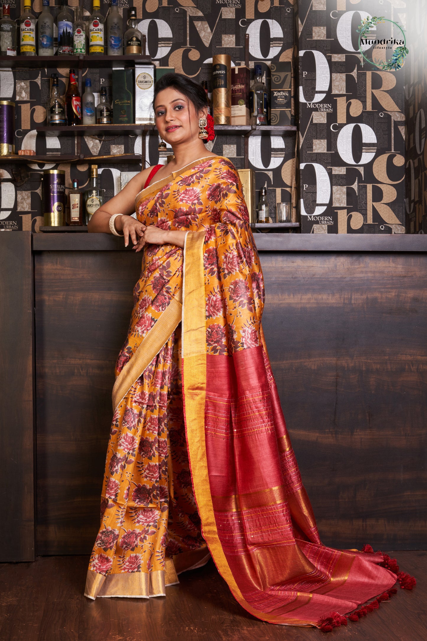 Handwoven Tussar Munga Silk Floral Work Paint Design Saree