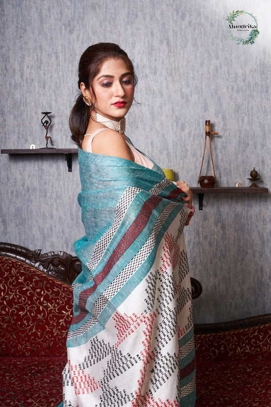 Handwoven Linen Weaving Design Saree