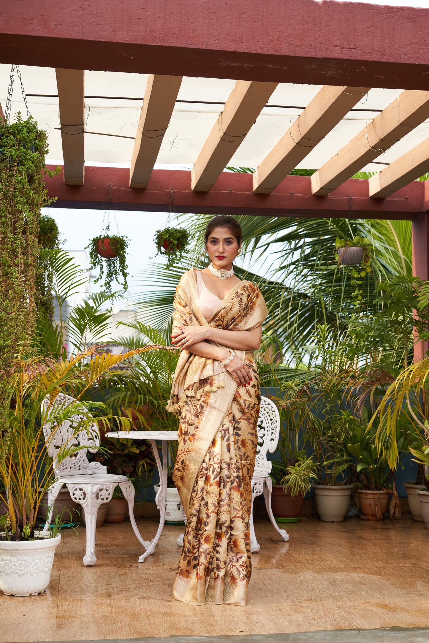 Partywear Tissue Silk Kalamkari Print Saree