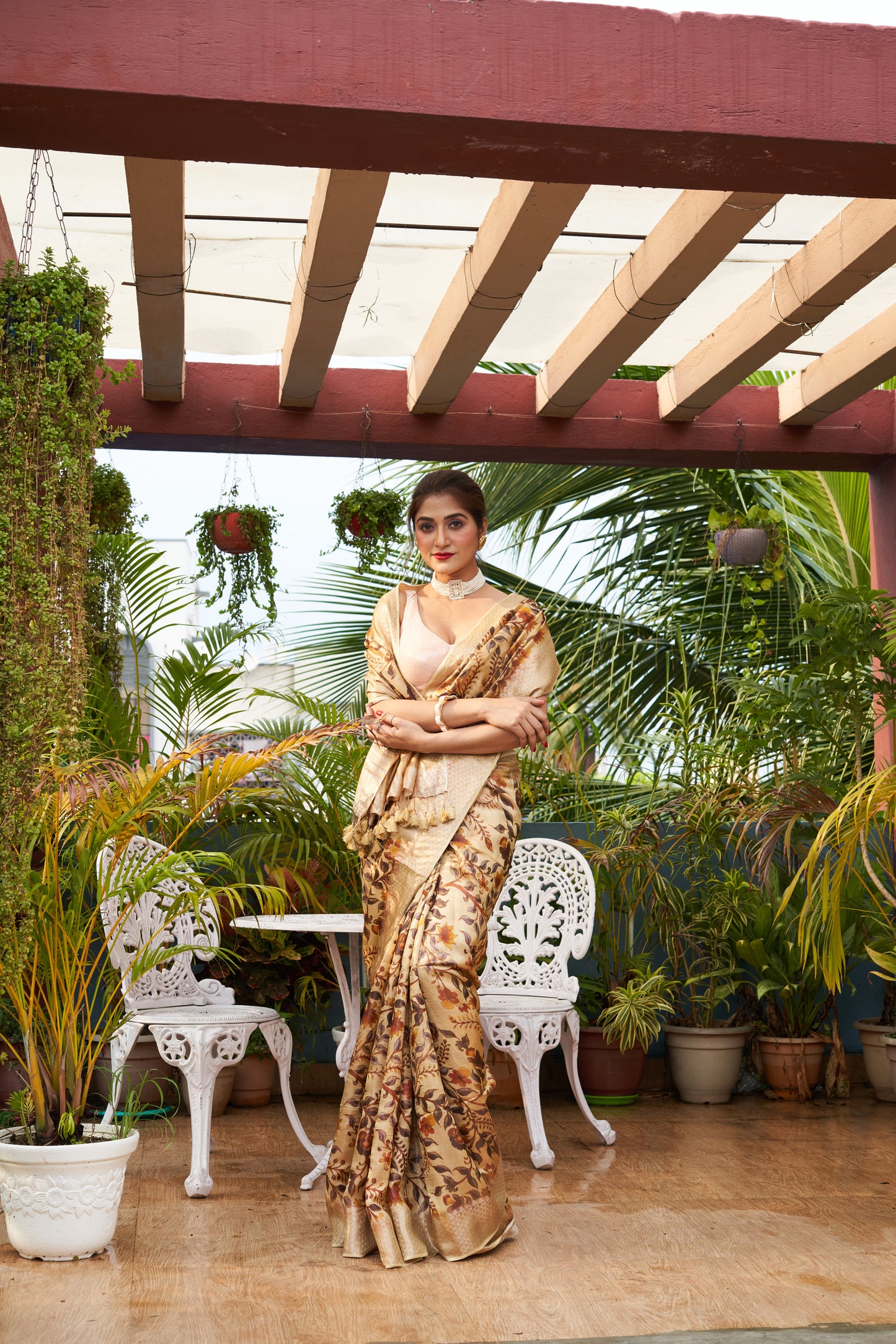 Partywear Tissue Silk Kalamkari Print Saree