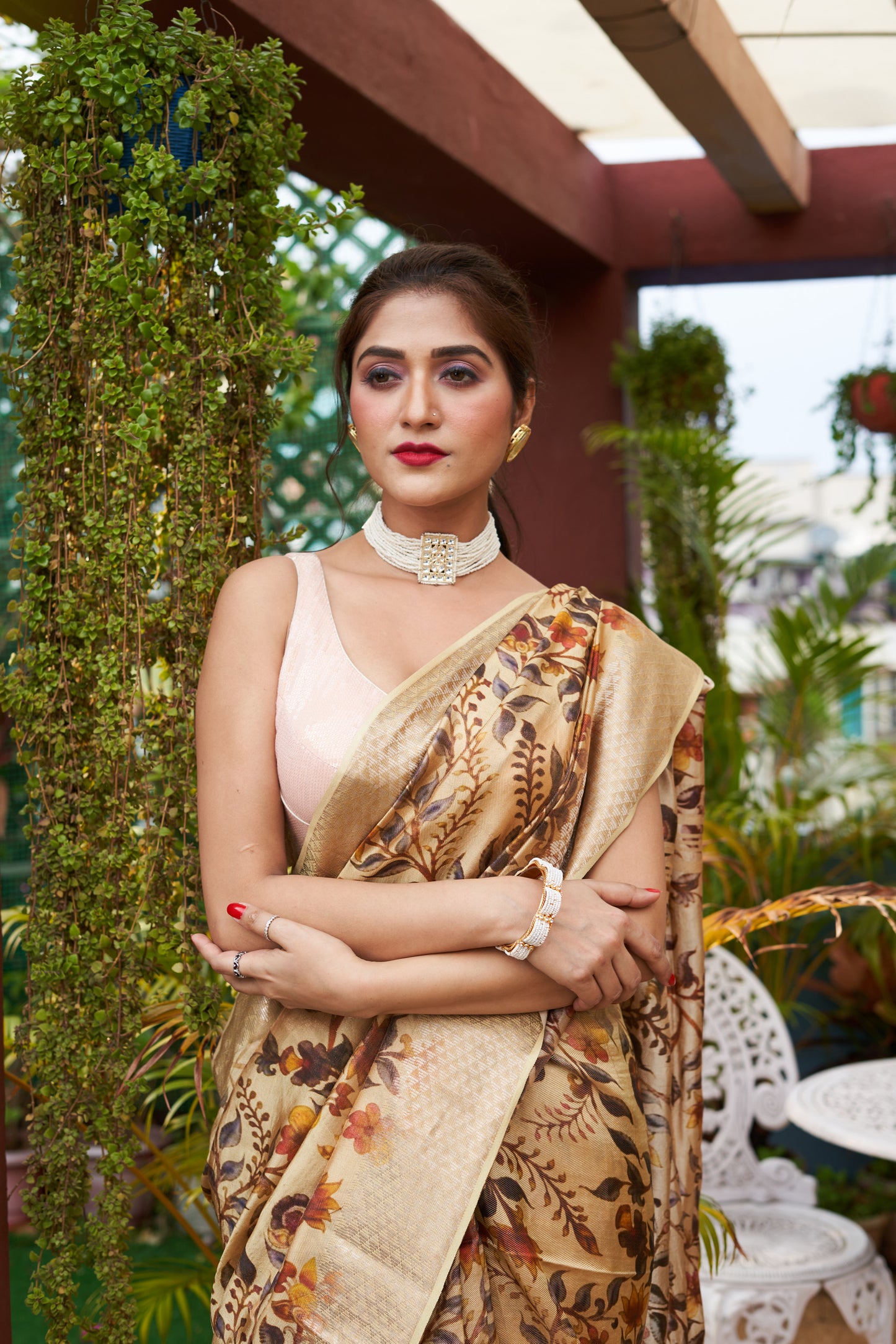 Partywear Tissue Silk Kalamkari Print Saree