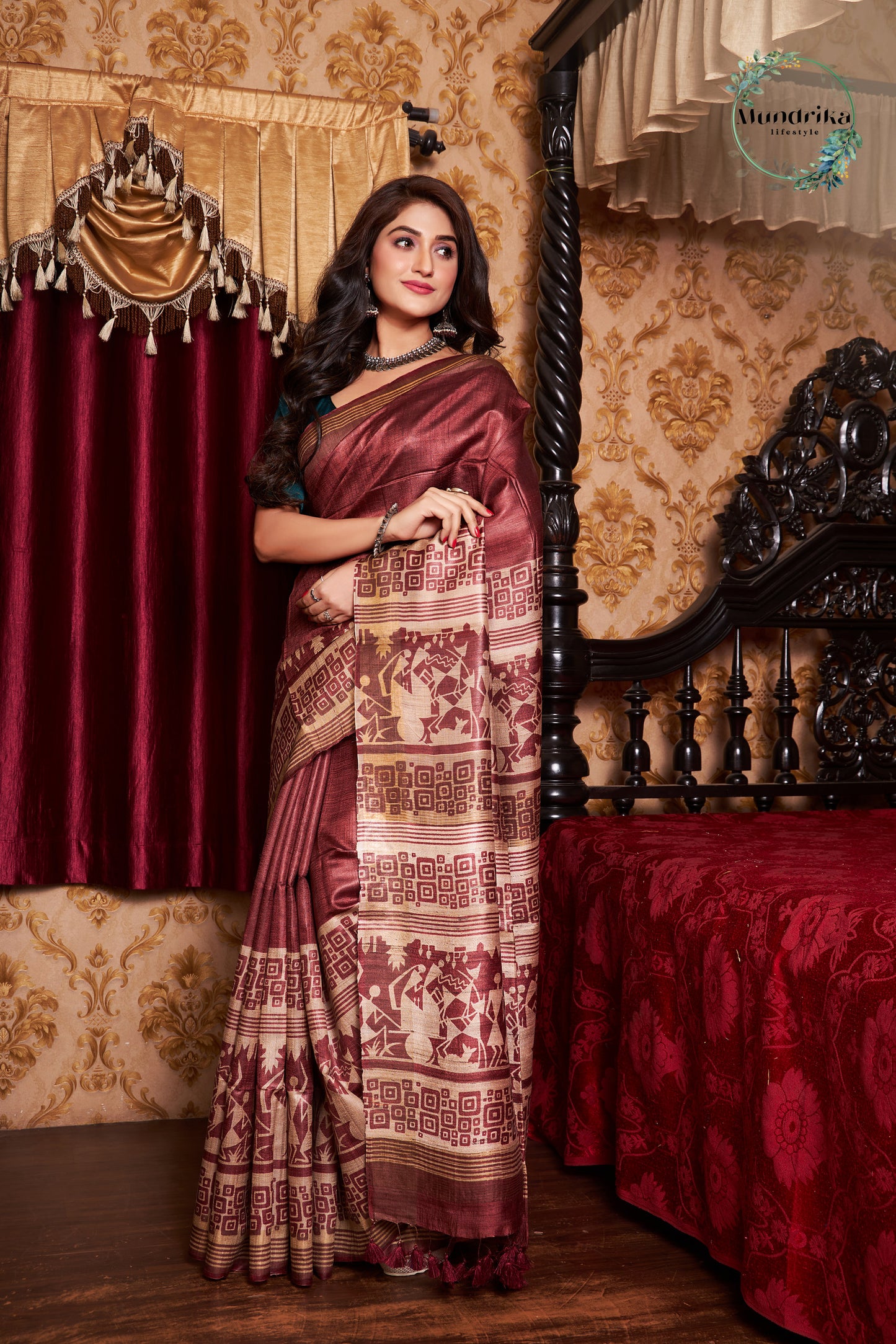 Desi Tussar Silk Barli Print Design Saree