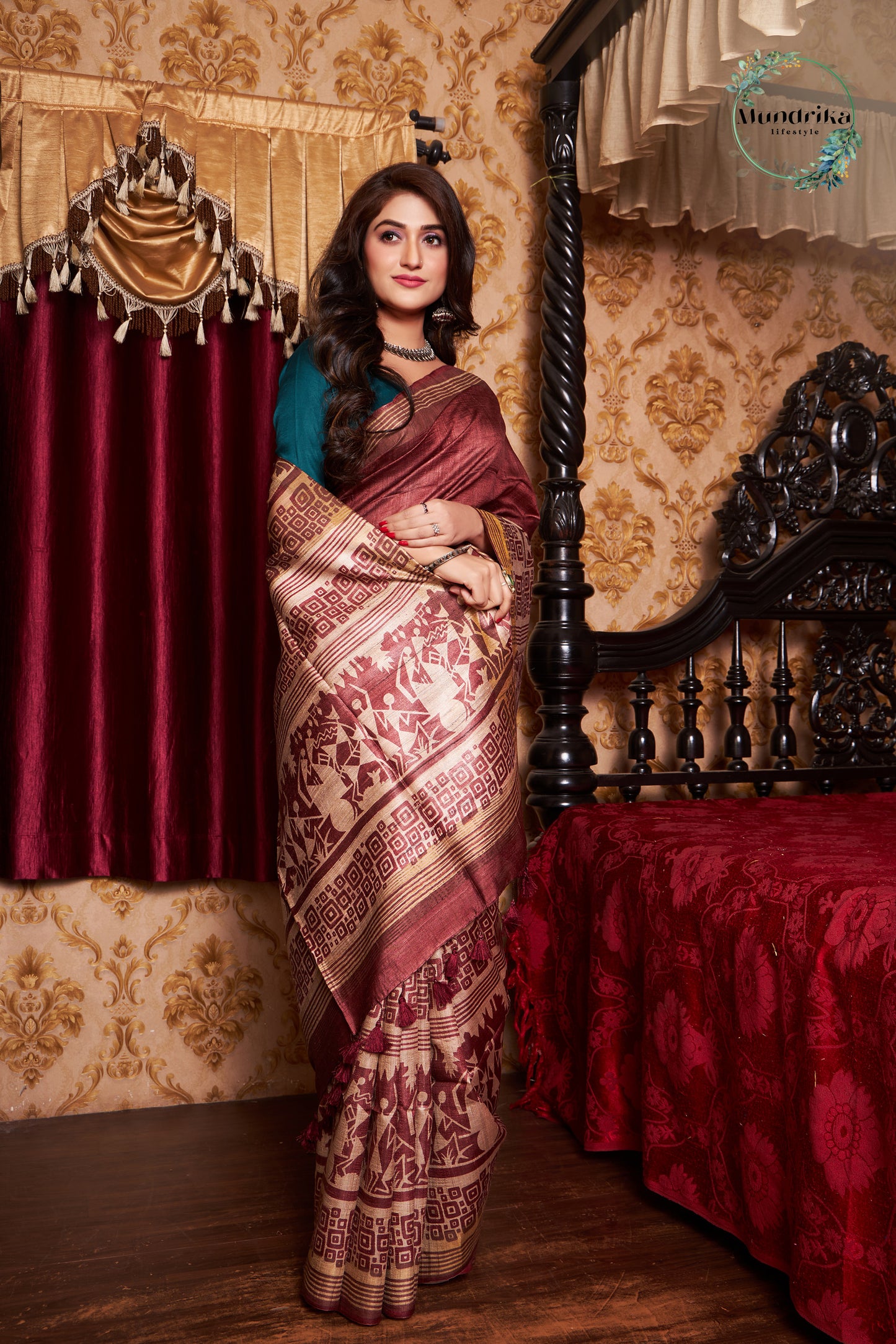 Desi Tussar Silk Barli Print Design Saree