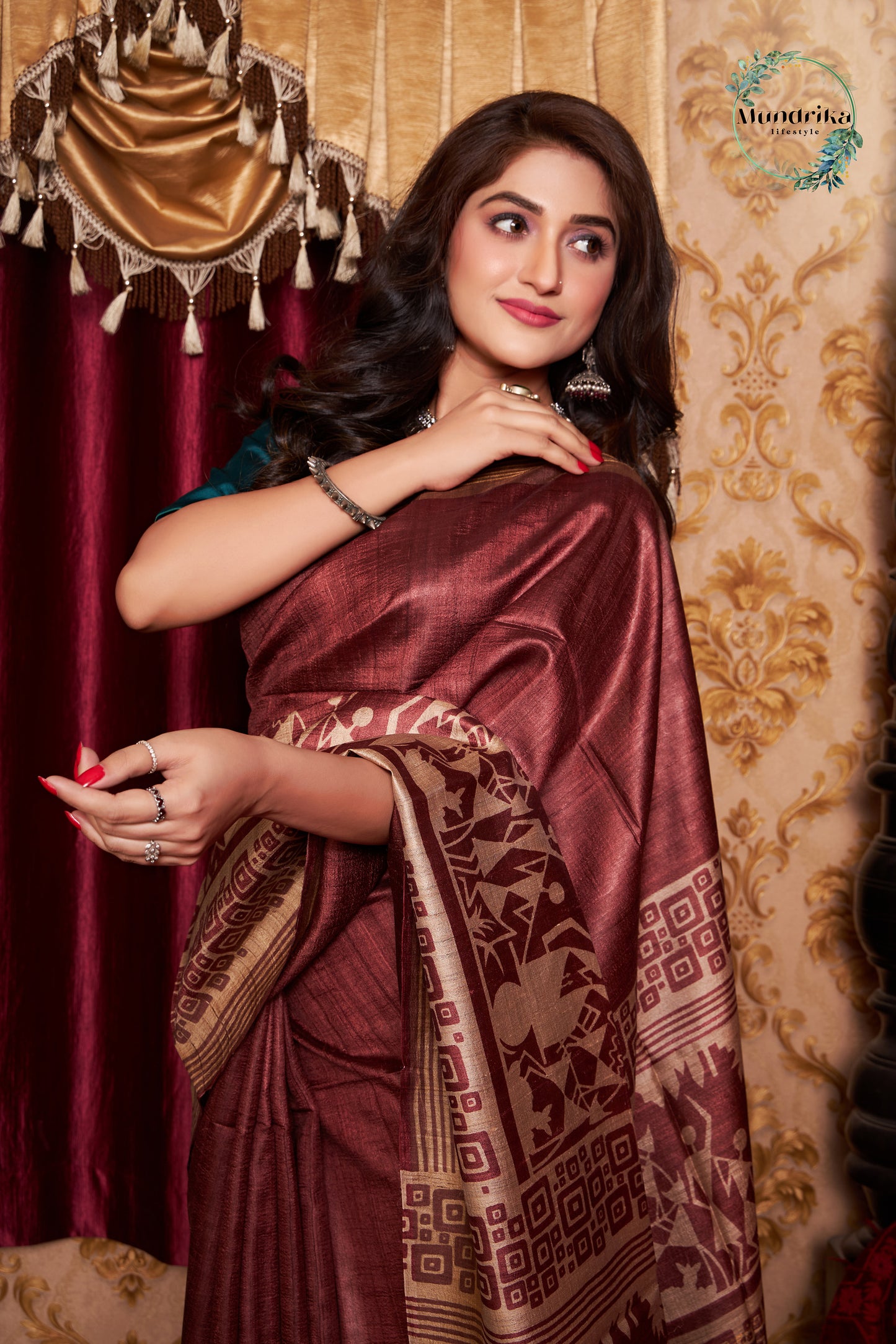 Desi Tussar Silk Barli Print Design Saree