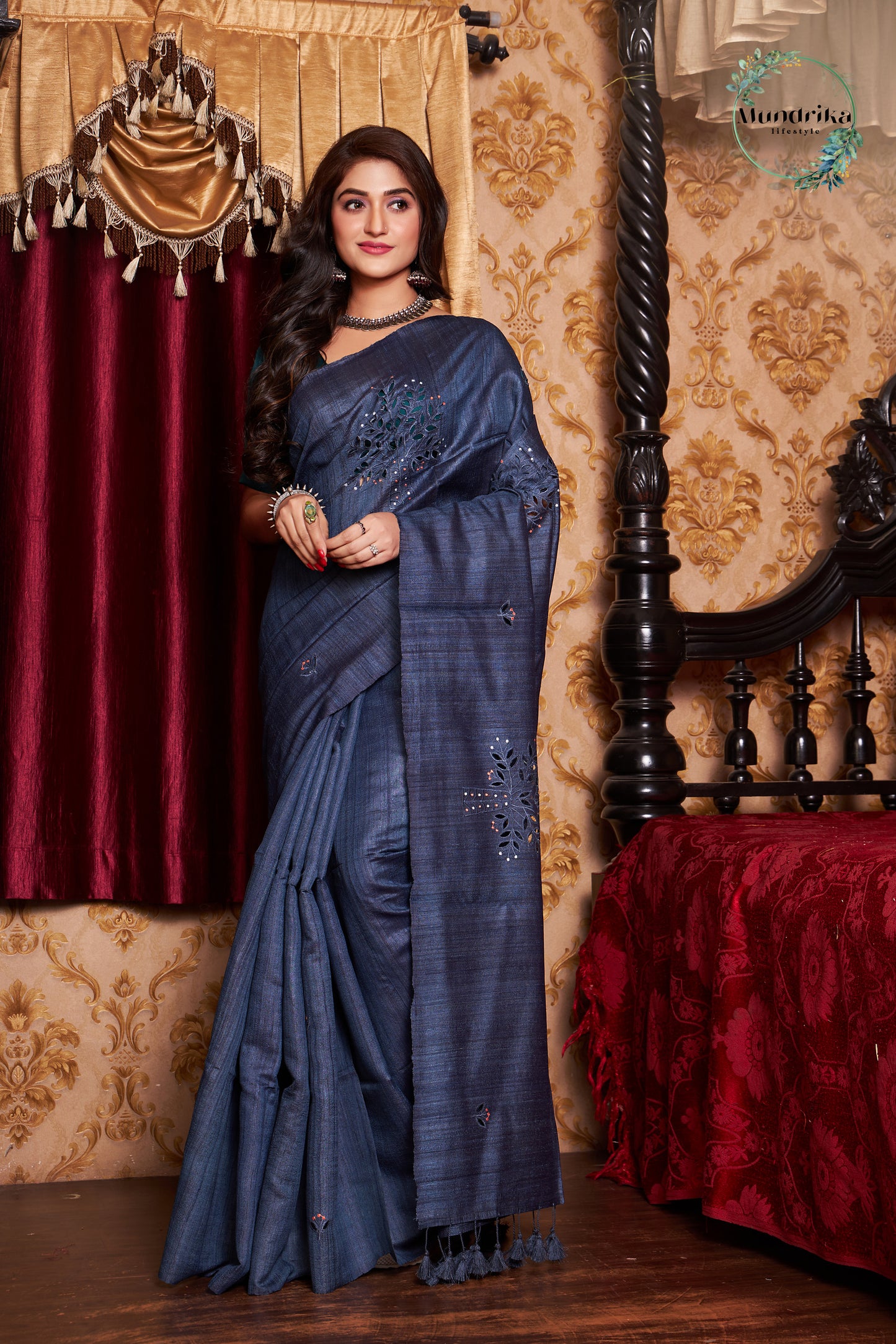 Handwoven Desi Tussar Silk Hand Cutwork Design Saree