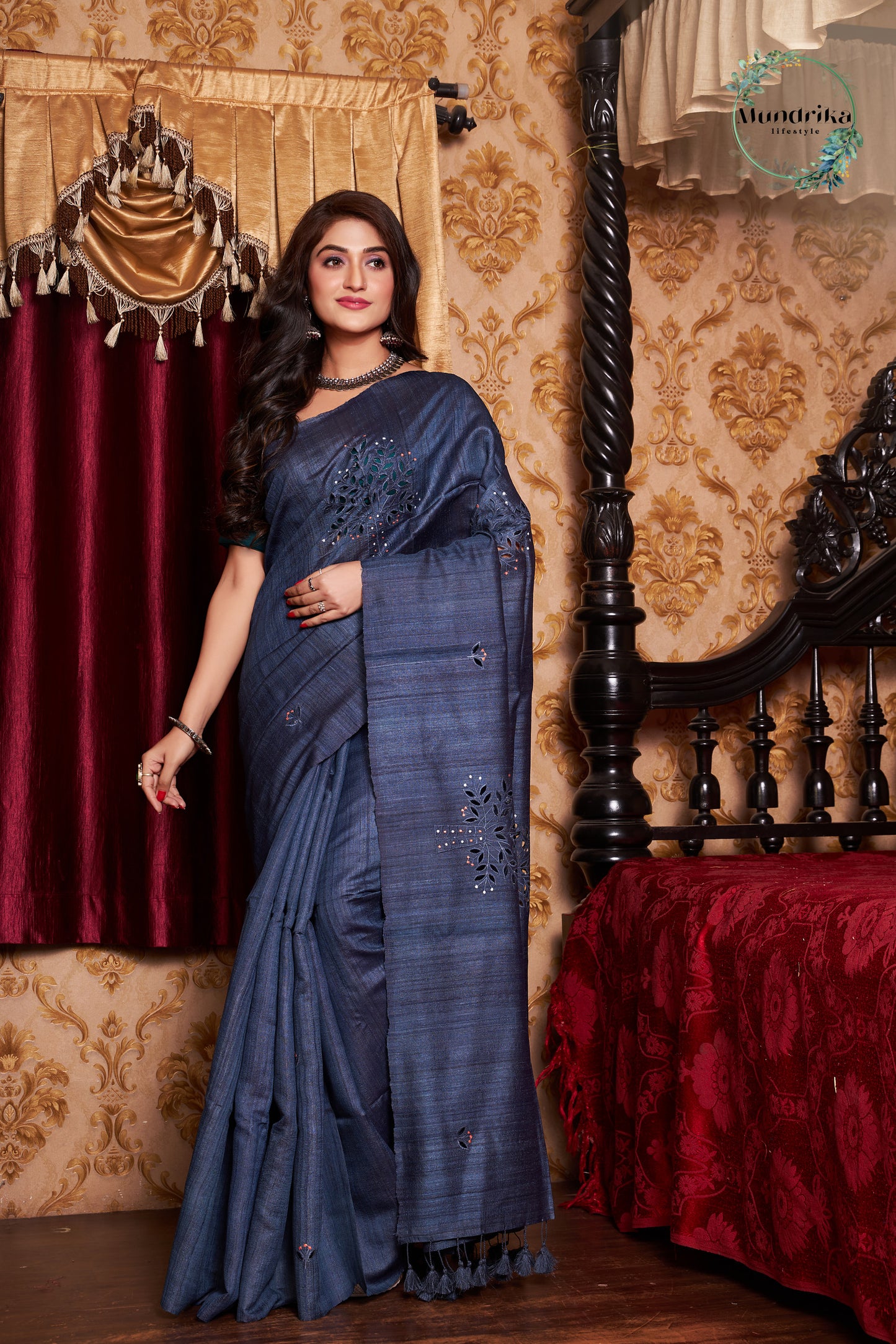 Handwoven Desi Tussar Silk Hand Cutwork Design Saree