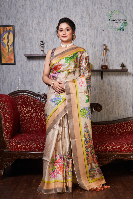 Handwoven Tussar Paper Silk Digital Print Saree