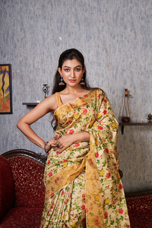 Tussar Munga Silk Floral Print Saree